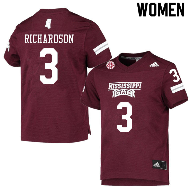 Women #3 Decamerion Richardson Mississippi State Bulldogs College Football Jerseys Sale-Maroon